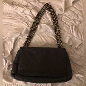 Gerard Darel Black Leather Bag with Gold Chain
